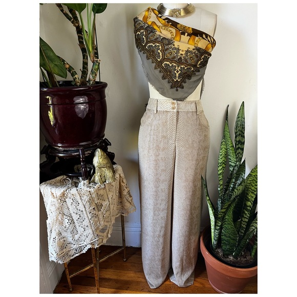 Carlisle Pants - Carlisle Silk snakeskin high waist wide trousers